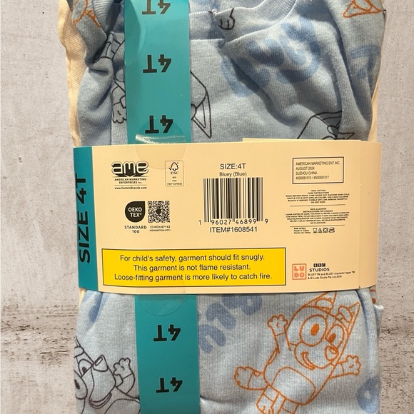 Bluey Kids 4-Piece PJ Set Size 4T Long Sleeve Blue Glow In Dark - Picture 2 of 5
